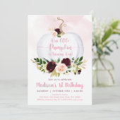 Invitation Automne Citrouille rose Bourgogne Or premier anniv (Debout devant)