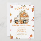 Invitation Automne Citrouille rose Camion Fille Anniversaire (Devant)
