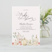 Invitation Automne Citrouille rose douce fille Baby shower (Debout devant)