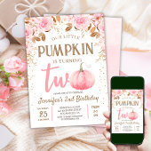 Invitation Automne Citrouille rose et or fille Floral 2e anni