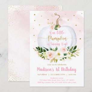 Invitation Automne Citrouille Rose Gold Girl Premier annivers