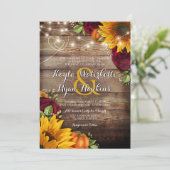 Invitation Automne Citrouille Rose Rustic Wood Lights Invitat (Debout devant)