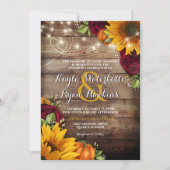 Invitation Automne Citrouille Rose Rustic Wood Lights Invitat (Devant)
