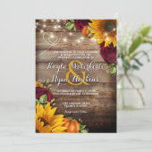Invitation Automne Citrouille Rose Rustic Wood Lights Invitat (Debout devant)