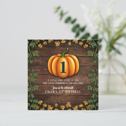 Invitation Automne Citrouille Rustic Green et Gold Ivy Annive (Debout devant)