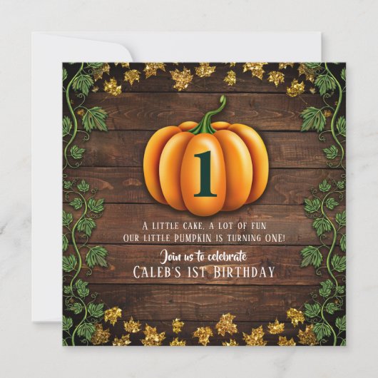Invitation Automne Citrouille Rustic Green et Gold Ivy Annive (Devant)