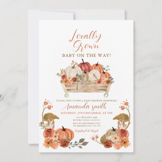 Invitation Automne Citrouille rustique Baby shower cultivé lo (Devant)