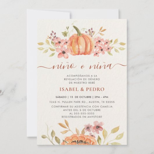 Invitation Automne Citrouille Rustique Boho Espagnol Genre Ré (Devant)
