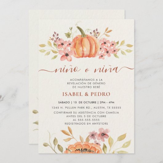Invitation Automne Citrouille Rustique Boho Espagnol Genre Ré (Devant / Derrière)