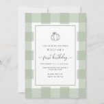 Invitation Automne Citrouille Sage En vichy 1er anniversaire<br><div class="desc">Célébrez le premier anniversaire de votre fils avec cette invitation classique en vichy baby shower garçon. Le design se compose d'un design en vichy intemporel et d'un citrouille dessiné à la main. L'en-tête de script "premier anniversaire" est une image qui ne peut pas être modifiée. L'image de titre peut être...</div>