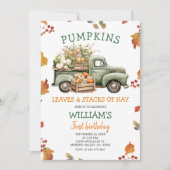 Invitation Automne Citrouille Sage Green Camion Anniversaire  (Devant)