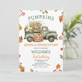 Invitation Automne Citrouille Sage Green Camion Anniversaire  (Debout devant)