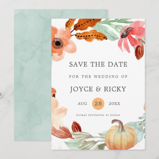 Invitation Automne Citrouille Save The Date Mariage Invitatio (Devant / Derrière)