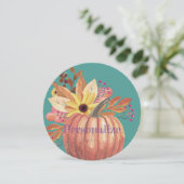 Invitation Automne citrouille terre cuite fleurie orange et t (Debout devant)