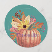 Invitation Automne citrouille terre cuite fleurie orange et t (Devant / Derrière)