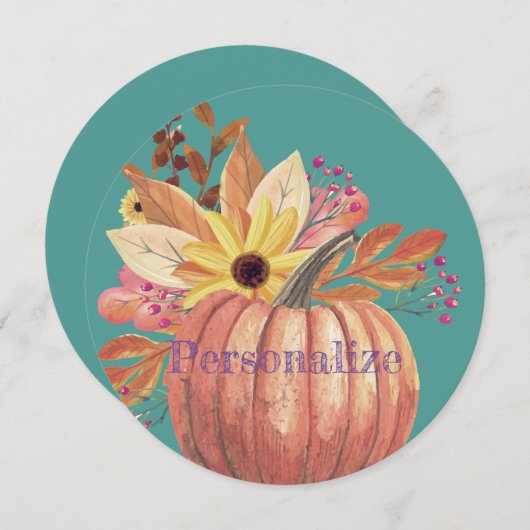 Invitation Automne citrouille terre cuite fleurie orange et t (Devant / Derrière)