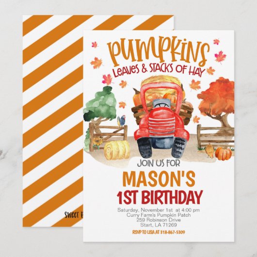 Invitation Automne Citrouille Tracteur Anniversaire (Devant / Derrière)