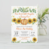 Invitation Automne Citrouille Vert Fleurs de soleil Automne A (Debout devant)