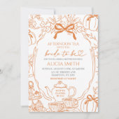 Invitation Automne Citrouille Vintage Orange Bow Toile thé (Devant)