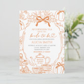 Invitation Automne Citrouille Vintage Orange Bow Toile thé (Debout devant)