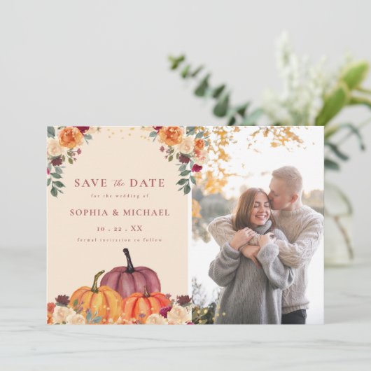 Invitation Automne Citrouilles Automne Photo Enregistrer la d (Debout devant)