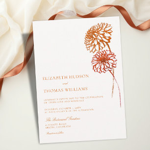 Invitation Automne Cuivre Brûlé Esquisse Dahlias Modernes Mar