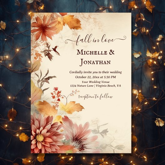 Invitation Automne dans l'amour Belle automne Fleurs Mariage
