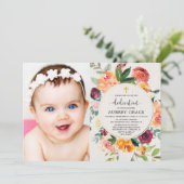 Invitation Automne Dedication floral bordeaux photo rustique (Debout devant)