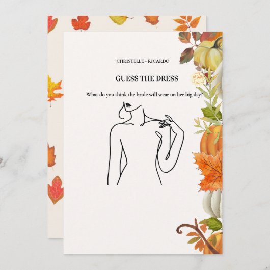 Invitation Automne Devinez la robe mariée jeu de douche nupti (Devant / Derrière)