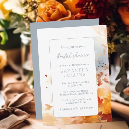 Invitation Automne Dusty Bleu et Brown Fête des mariées moder