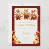Invitation Automne Écureuil forestier Premier anniversaire (Devant)
