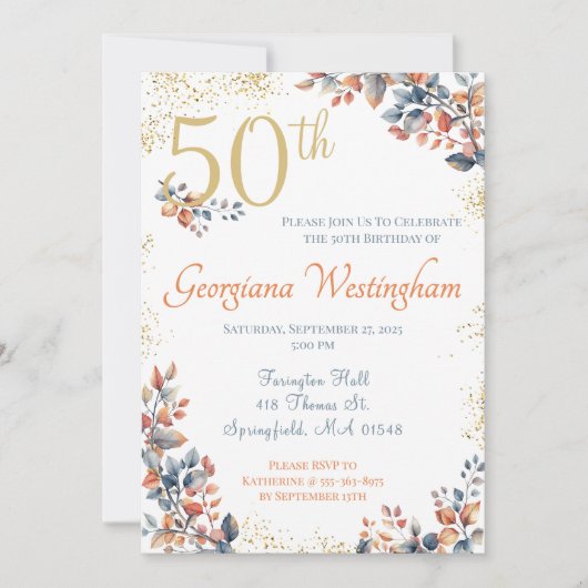 Invitation Automne Elegance 50e Parties scintillant d'anniver (Devant)
