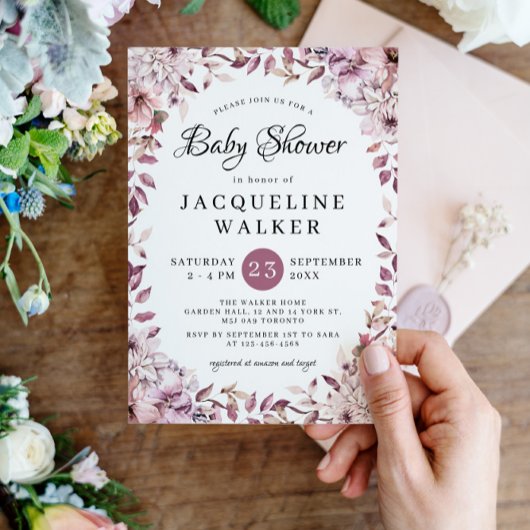 Invitation Automne Elégant Fleurs violettes Baby shower de fe