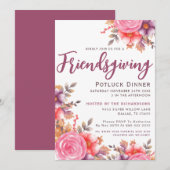 Invitation Automne Élégant Floral Friendsgiving Potluck Dîner (Devant / Derrière)