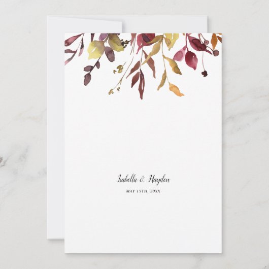 Invitation Automne Elegant Foliage Citrouille Gold Foil Maria (Dos)