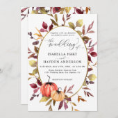 Invitation Automne Elegant Foliage Citrouille Gold Foil Maria (Devant / Derrière)