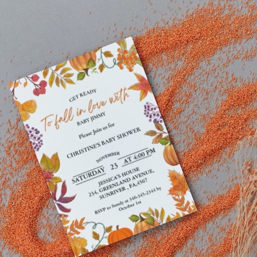 Invitation automne en amour feuilles automne citrouille baby