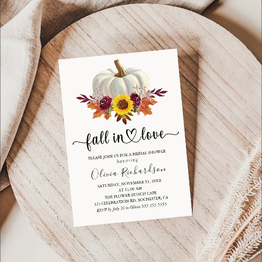 Invitation Automne en amour Rustique Floral Citrouille Fête d