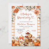 Invitation Automne En vichy Citrouille Baby shower Tea Party (Devant)
