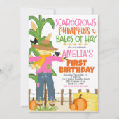 Invitation Automne Épouvantail Citrouille Fille Anniversaire (Devant)