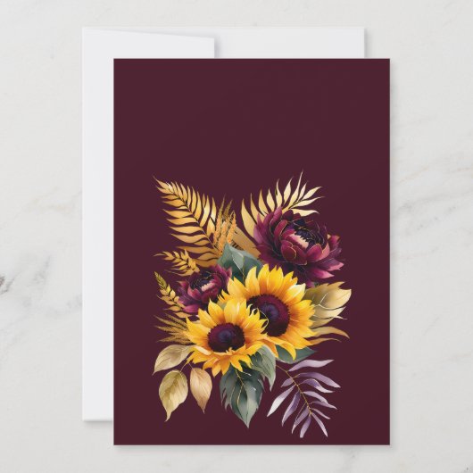 Invitation Automne été mariage bordeaux tournesols (Dos)