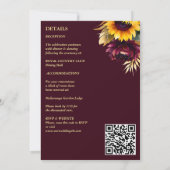 Invitation Automne été mariage bordeaux tournesols tout en un (Dos)