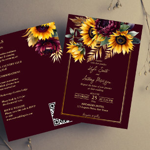 Invitation Automne été mariage bordeaux tournesols tout en un