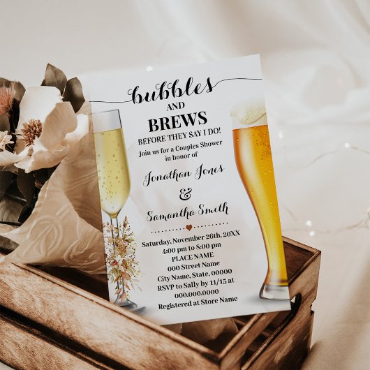 Invitation Automne Eucalyptus bulles et brasse Wedding shower