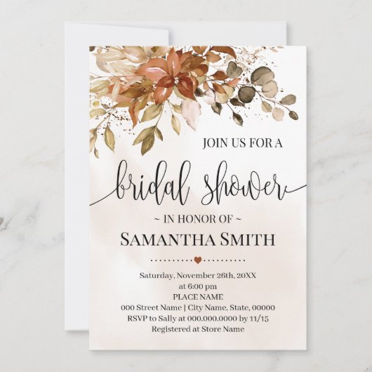 Invitation Automne Eucalyptus Fête des mariées Mariage (Devant)