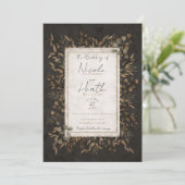 Invitation Automne Fairytale Bronze Botanique Feuille Mariage (Debout devant)
