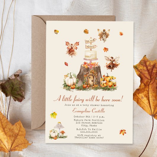 Invitation Automne Fée Fée Woodland Baby shower fille