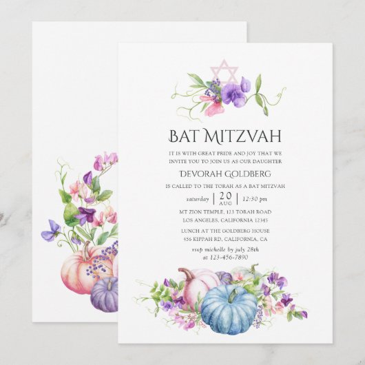 Invitation Automne - Fête florale de Bat Mitzvah (Devant / Derrière)