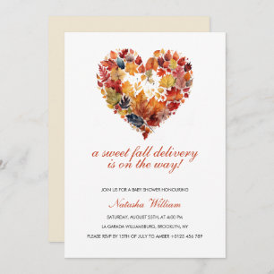 Invitation Automne Feuilles Amour Coeur Baby shower Automne