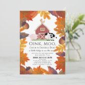Invitation Automne Feuilles Animaux de ferme Baby shower Barn (Debout devant)